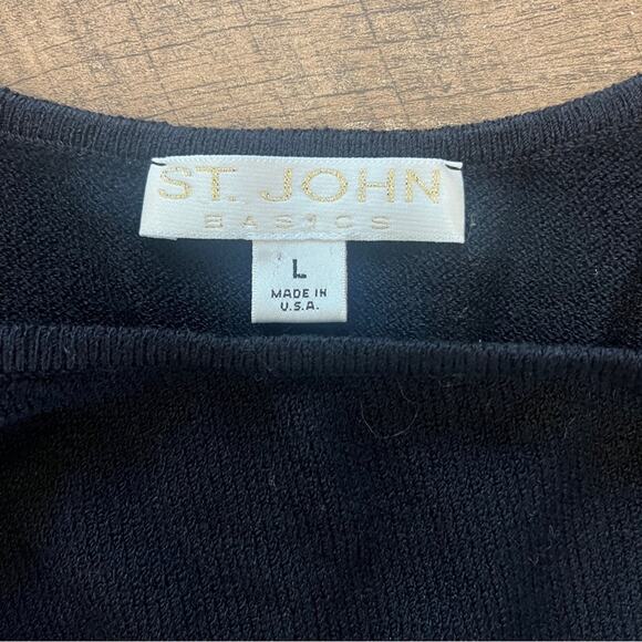 St John Basic Black Crop Top Womens Size Large Knit Scoop Neck Staple Basic Edgy - Picture 5 of 9